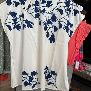 Floral Print Cream and Blue Top
